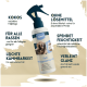 "Nimo" Tierfellpflege-Sprayflasche mit einem Welpenbild, das feuchtigkeitsspendende, einfach kämmende, für alle Rassen geeignete und alkoholfreie Formel hervorhebt.