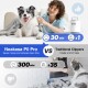 Frau pflegt einen lächelnden Hund mit dem Neakasa P0 Pro. Grafik: Neakasa P0 Pro vs. traditionelle Schermaschinen — 30 Min. 1 $ vs. 300 Min. 35 $.