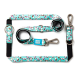 Blaues Hundeleinen- und Halsband-Set mit Cartoon-Hund- und Einhornmuster, Metallverschlüssen und „Max & Molly“-Etikett.
