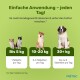 Dosierungsanweisungen für Haustier-Tabletten: "Bis zu 5 kg - 1 Tablette/Tag; 10-20 kg - 2-4 Tabletten/Tag; 30+ kg - bis zu 8 Tabletten/Tag."