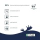 Grafik mit '92% tierisches Protein vom Gesamt-Proteingehalt', Schaf 'LAMM', vier Icons mit deutschen Bezeichnungen, BOZITA-Logo.