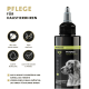 Flasche Peticare Petdog Health 2110 Ohrreiniger für Haustiere, mit Text zu Anwendung, Vorteilen und Symbolen für Reinigung und Geruchsentfernung.