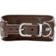Braunes, gepolstertes Lederhalsband mit silberner Schnalle, D‑Ring und Metallplakette mit Hunter-Logo.