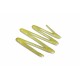 Three yellow-green soft plastic fishing lures with two-pronged tails on white background.