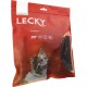 Rote Verpackung von Lecky Piccoli Beef Hundeleckerlis mit einem glücklichen Hund auf der Vorderseite, als 100% natürlich und von Premium-Qualität gekennzeichnet.