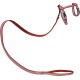 Red pet harness and leash set with a zigzag pattern, designed for small to medium-sized dogs.