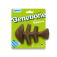 A brown rubber pet toy shaped like a fish and bone, featuring a textured surface and the brand name "benebone" embossed on it.