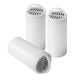 Drie witte waterfiltercartridges voor huisdieren met gesleufde bovenkanten, ontworpen voor het onderhouden van schoon water voor huisdieren.