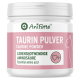 Behälter mit AniForte Taurin Pulver (Taurin-Pulver) mit einem rosa Etikett, das es als essentielle Aminosäure für Haustiere hervorhebt.