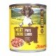 Dose Josera Hundefutter mit Aufschrift 'MEAT LOVERS Pure Lamb', für ausgewachsene Hunde, getreidefrei, zeigt ein Hundeportät und eine Schüssel mit Lammstücken.