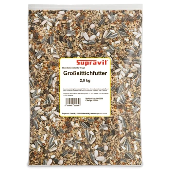 Gemischte Vogelfuttersaatmischung mit Sonnenblumenkernen, Hirse und anderen Körnern für Ziervögel.