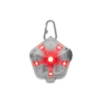 Beacon Hunde-Sicherheitslicht Rotes LED-Sicherheitslicht für Haustiere, in Form eines Pentagon, mit mehreren Lichtern und einem Metallclip zur Befestigung.