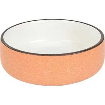 Keramiknapf 200 ml orange Keramischer Haustierfutterschüssel mit einer strukturierten orangen Außenseite und einer glatten weißen Innenseite, mit einem schwarzen Rand.