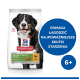 Torba z karmą dla psów z bernenskim psem górskim, oznaczona "Hill's Science Plan Senior Vitality" oraz niebieskim okręgiem z napisem "Pomaga złagodzić starzenie się."