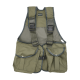 Olivgrüne Haustier-Trainingsweste mit verstellbaren Riemen, zwei Fronttaschen und „Romney's“-Etikett auf der Brust.