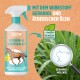 Flasche von "GREEN HERO Bremsen-EX" Pferdespray auf einem türkisfarbenen Hintergrund, mit einem Pferdebild und Zertifizierungsetiketten für Qualität und Herkunft.