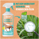 Flasche von "GREEN HERO Bremsen-EX" Pferdespray auf einem türkisfarbenen Hintergrund, mit einem Pferdebild und Zertifizierungsetiketten für Qualität und Herkunft.