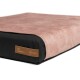 Orthopädisches Haustierbett mit einer weichen rosa Oberseite und schwarzen Seiten, mit einem braunen Etikett, das 'RexProduct® Ortho' liest.