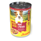 Dose Josera 'Meat Lovers' Adult-Hundefutter, Rind mit Kartoffel; Etikett zeigt lächelnden Hund und Bild einer Schüssel.