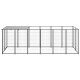 Grauer und weißer Haustierauslauf mit Metallrahmen und Stoffpaneelen, rechteckige Form, isoliert auf weißem Hintergrund.