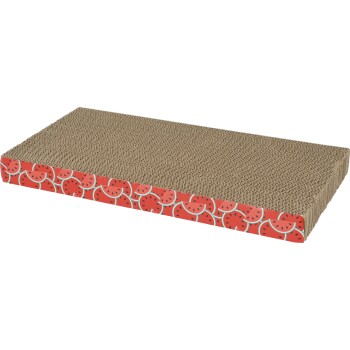Griffoir pour chat rectangulaire en carton ondulé avec côtés rouges à motif de tranches de pastèque