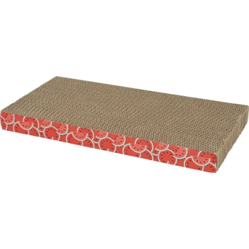 Griffoir pour chat rectangulaire en carton ondulé avec côtés rouges à motif de tranches de pastèque
