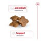 Hondensnoepjes in de vorm van sterren, met tekst die "Juist combinatie van voedingsstoffen" en "Aangepast caloriegehalte" benadrukt.