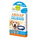 Verpackung für den ARDAP Floh- und Zeckenhalsband, mit einem blauen Halsband, einem Hundebild und Text, der Schutz für Hunde über 25 kg für bis zu 4 Monate anzeigt.