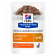 Alimentation vétérinaire Hill's Prescription Diet Urinary Care s/d, morceaux tendres dans une sauce, saveur poulet, recommandée par les vétérinaires, sachet de nourriture pour animaux.
