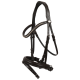 Schwarzes Leder-Haustiergeschirr mit einem dekorativen Strassstreifen, mit verstellbaren Riemen und Schnallen für einen sicheren Sitz.