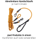 Bild einer Zwei-in-eins-Hundeleine mit einer abnehmbaren Handschlaufe, mit orange-schwarzem geflochtenem Design, beschriftet mit "Floxik."