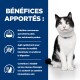 Un chat noir et blanc sur un fond bleu avec un texte mettant en avant les bienfaits de la nutrition des animaux de compagnie en français.
