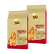Zwei Säcke Select Gold Medium Senior Hundefutter, mit einem goldenen Cocker Spaniel auf der Vorderseite, beschriftet mit "Sensitive" und "Mit Lamm & Reis."