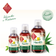 Flaschen mit Hanföl für Hunde, beschriftet mit "Chrono Balance" und "Einzelfuttermittel für Hunde", die Omega-3- und Omega-6-Fettsäuren hervorheben.