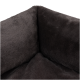 Nahaufnahme einer weichen, dunkelgrauen Ecke eines Haustierbettes, die die plüschige Stofftextur und das gemütliche Design zeigt.