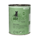 Grüne Dose von Catz Finefood, beschriftet mit "Huhn & Fasan," mit einer Katzensilhouette und Hinweisen auf Getreidefreiheit und Premium-Qualität.