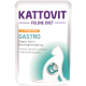 Kattovit Feline Diet Gastro Katzenfutterverpackung mit Huhn und Reis, mit Angaben, dass es fettarm, leicht verdaulich und reich an Elektrolyten ist.