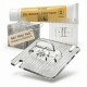 Transparente Acryl-Verbindungsplatten und Clips mit Plupet-Silikonklebstofftube beschriftet 'SILIKONKLEBSTOFF 80 ml' und Schild '60/100/140 Haken erhältlich'.