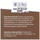 Zutatenliste für Mini-Steaks aus Reh, Huhn, Rind, Truthahn und Schwein, mit Nährwertanalyse einschließlich Protein- und Fettgehalt.
