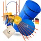 Agility-Trainingsset mit einem blauen Tunnel, orangefarbenen Stangen, einem Reifen und Schulungsmaterialien, beschriftet mit "9 IN 1" und "Designed in Germany."