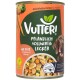 Dosen-Hundefutter von Vutteri, gekennzeichnet mit "Pflanzlich Vollwertig Lecker," mit einem Hundebild, und Zutaten wie Kartoffeln und Karotten.