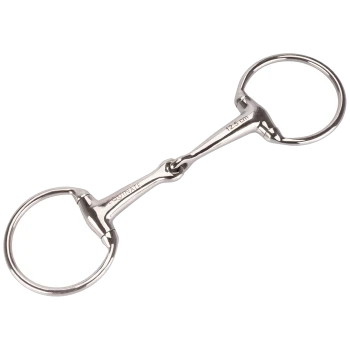 Edelstahl-Pferdegebiss mit zwei Ringen, beschriftet mit "EQUITAIN" und "12,5 cm", entworfen für den Reitsport.