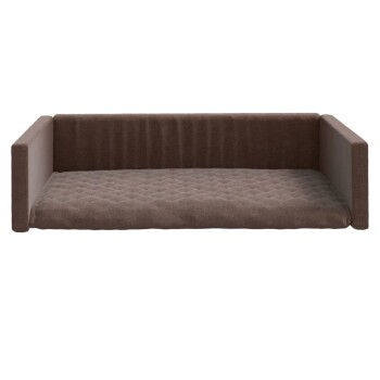 Braunes Haustiersofa mit einem gesteppten Kissen und erhöhten Seiten, entworfen für Komfort und Stil.