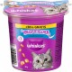 Whiskas katten traktaties container, paars met een kattengezicht, met "Knuspertaschen mit Lachs Geschmack" en "+50% GRATIS" tekst.