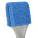 Blauer Haustierpflege-Schwamm mit strukturierter Oberfläche, befestigt an einem hellgrauen Griff, entworfen zur Reinigung von Haustieren.