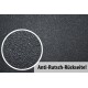 Nahaufnahme einer strukturierten schwarzen Oberfläche mit einer rutschfesten Rückseite, auf der der Text "Anti-Rutsch-Rückseite!" in Fettdruck zu sehen ist.