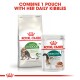 Royal Canin cat food packaging featuring two products: a bag of "Active Life Outdoor 7+" dry food and an "Instinctive 7+" wet food pouch.