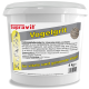 Weißer 4-kg-Eimer Supravit Vogelgrit Vogelsand mit deutschem Text und Vogelillustrationen auf dem Etikett.