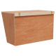 Holzkiste zur Aufbewahrung von Haustieren mit einem klappbaren Deckel und Metallverschlüssen, mit einer natürlichen Holzoberfläche.