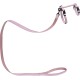 Light pink pet harness and leash set, featuring adjustable straps and metal clips for secure attachment.